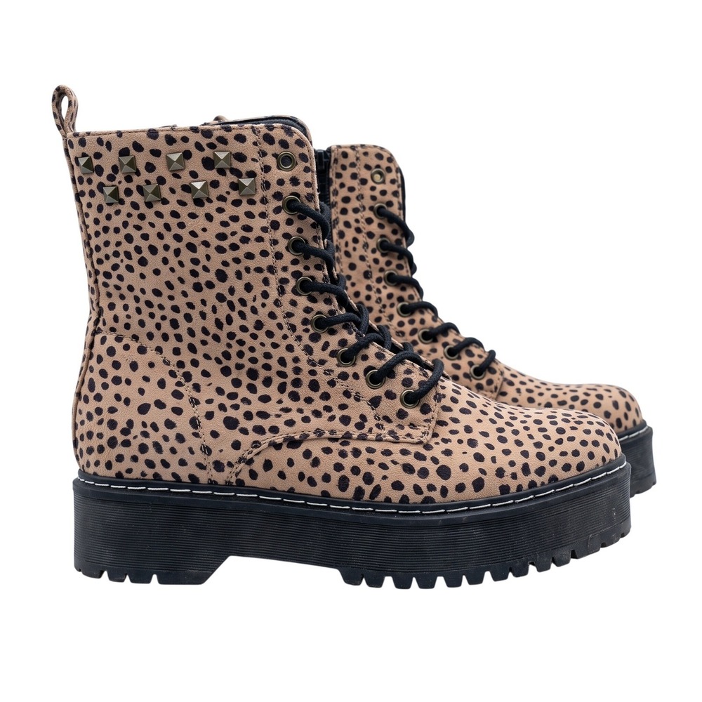 Y2K UNIONBAY Kamo Platform Combat Boots 9M Cheetah Print Studded Grunge Indie
